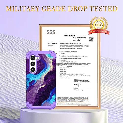 Hocase for Galaxy S23 Case, Shockproof Heavy Duty Protection Soft Silicone Rubber Bumper+Hard Plastic Hybrid Protective Case for Samsung Galaxy S23 (6.1" Display) 2023 - Blue Purple Marble