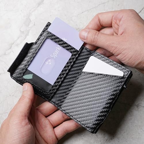 SparkMark RFID Credit Card Holder Wallet for Men | Magnetic Business Card Holder Case | Minimalist Pop Up Metal Wallet with Money Clip, Gift Box Included