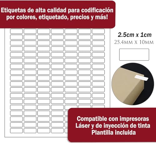 White Rectangular Labels + Bonus Color Labels - Value Pack - White Coding Labels Produce Excellent Results with Standard Laser Printer-Template Included! 1138 Pack