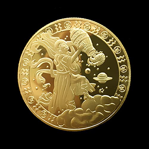 12 Constellation Challenge Coin Gold-Plated Lucky Coin, Birthday Present Gift for Him or Her (Aquarius)