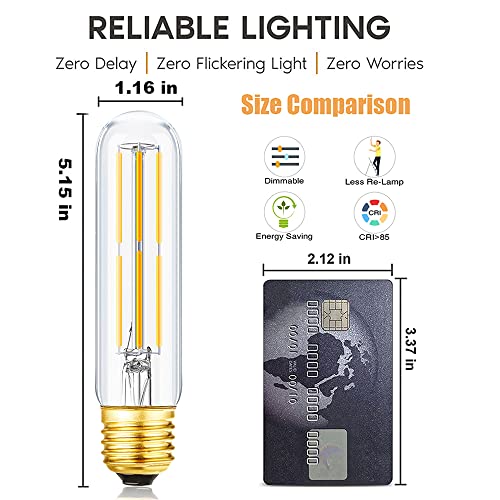 T10 Led Bulb,Dimmable 6W Led Tubular Bulbs, Soft White 3000K, 60 Watt Incandescent Bulb Equivalent, 3000K Soft White, Clear Glass, E26 Base Lamp Bulb, for Cabinet Display Cabinet etc,3 Pack.