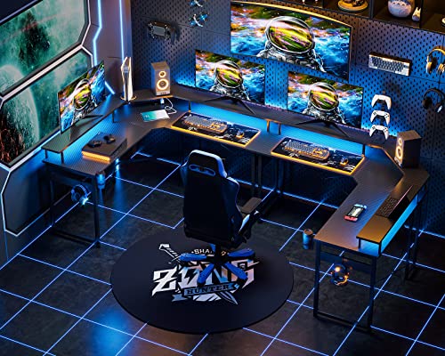 ODK L Shaped Gaming Desk with LED Lights & Power Outlets, 51" Computer Desk with Full Monitor Stand, Corner Desk with Cup Holder, Gaming Table with Hooks, Black