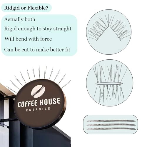 PANGCH Bird Spikes for Pigeons Small Birds,Stainless Steel Bird Spikes -No More Bird Nests & Poop-Disassembled Spikes 5 Strips 4.1 Feet Coverage