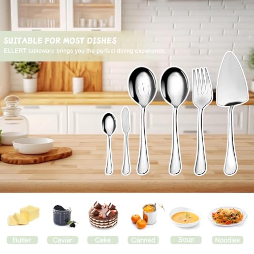 Serving Utensil Set,6piece Serving Utensil Setwith Serving Spoons,Serving Forks,Serving Tongs Soup Ladle and Pie Server Buffet Catering Serving Utensils,Dishwasher Safe (5.5-11Inch-Serving Set-6pcs)