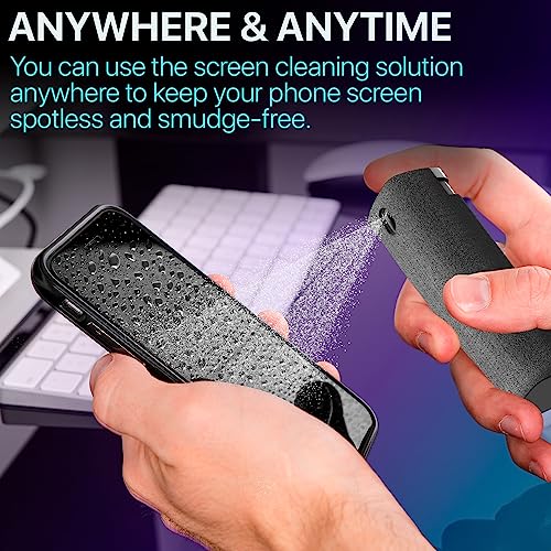 IO CLEAN Mini Screen Cleaner Spray – Finger Proof Screen Cleaner for Smartphones, iPads, MacBooks, Laptops, Car Screens, Touchscreens – 3 in1 Mist Cleaner, Microfiber Cloth and Protective Cover (Blue)