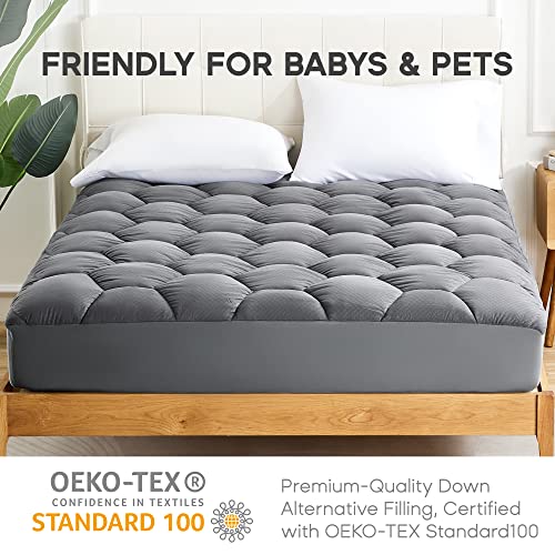 SONIVE Waterproof Mattress Pad Dorm Bedding, Waterproof Fluffy Soft Breathable Noiseless Quilted Fitted Mattress Protector, Down Alternative Filling Topper Deep Pocket up to 21'' (Grey, Twin)