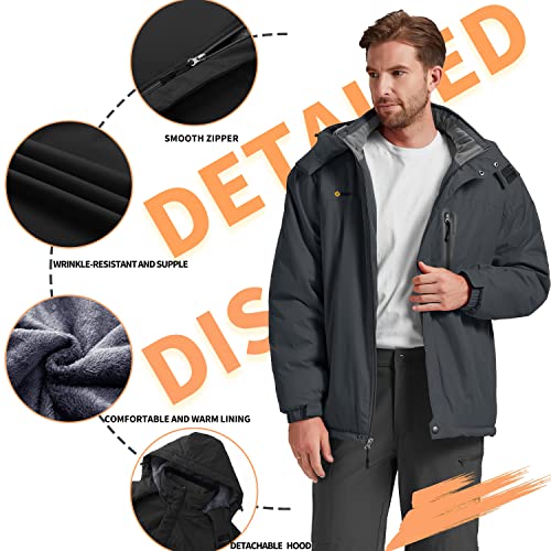 Kugnala Men's Winter Skiing Jacket Waterproof Warm Snow Fleece Lining Coat Mountain Windbreaker Hooded Windproof Rain Jacket Blue S