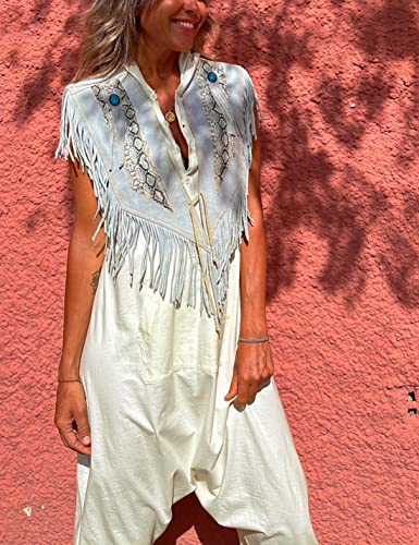 Tanming Hooded Jumpsuits for Women Casual Sleeveless Long Harem Pants Romper with Pockets (Beige-S)