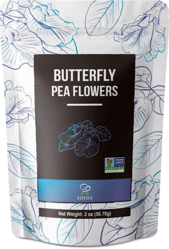 Soeos Butterfly Pea Flower Tea, 2oz (Pack of 1), Whole Butterfly Tea, Naturally Sweet Herbal Tea, Caffeine Free Tea, Butterfly Tea