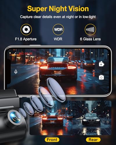 GKU Dash Cam Front and Rear Camera,4K+1080P Dual Dash Camera for Cars Built-in 5GHz WiFi GPS,with 64G SDcard,1.47" Display Dashcam, 24HParking Mode,App Control,Super Night Vision,WDR,Support Max 256GB