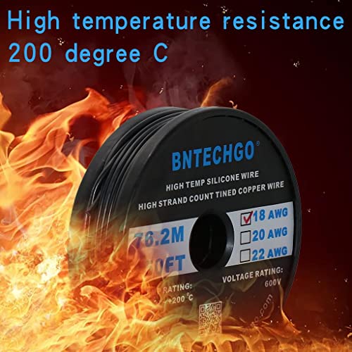 BNTECHGO 18 Gauge Silicone Wire Spool 250 ft Black Flexible 18 AWG Stranded Tinned Copper Wire