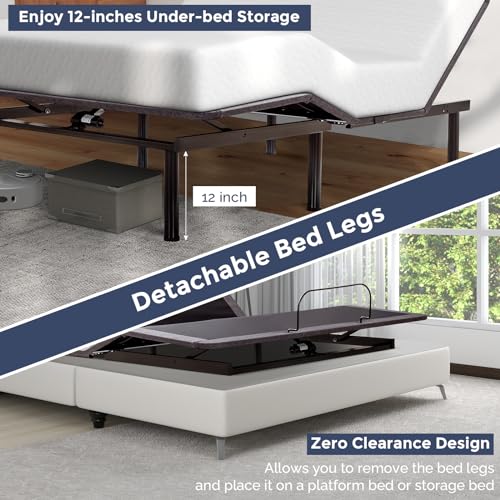 IULULU Adjustable Bed Frame, Twin XL Adjustable Bed Base with Wireless Remote, Adjustable Leg Heights, Zero Gravity, Independent Head and Foot Incline, Zero Clearance, Easy Assembly