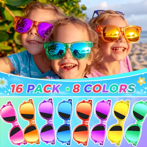 GIFTINBOX Kids Sunglasses Bulk,Kids Sunglasses Party Favor For Kids 4-8, 16Pack Translucent Sunglasses For Kids Boys Girls Age 3-8, Party Favors For Kids 3-5 UV400 Protection Pool Beach Party Favors…