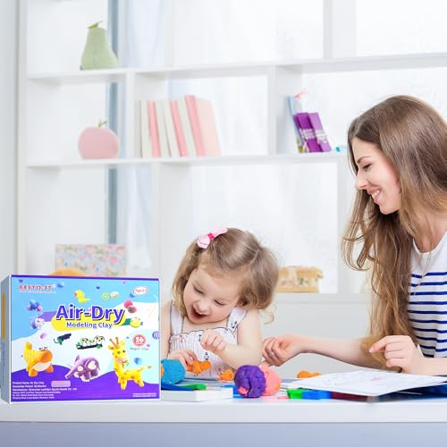 Air Dry Clay 56 Colors, Modeling Clay for Kids, DIY Model Magic Clay, Molding Clay Kit with Sculpting Tools, Non-Sticky Soft and Super Light, Arts and Crafts Gift for Boys Girls Kids.