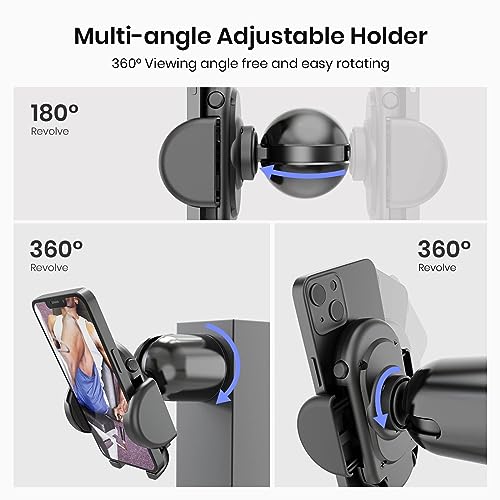 MiiKARE Gym Accessory Magnetic Phone Holder for Videos, Universal Magnetic Phone Mount for Gym Golfcart Phone Holder 360Degree Angle Adjustable, Home Gym Essentials Phone Mount for Women an Men-Black
