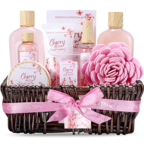 Gift Baskets for Women Cherry Blossom Bath Gift Set with Bubble Bath,Body Lotion Spa Kit for Women Mothers Day Gifts for Mom