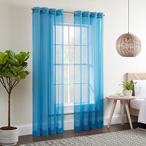 Eclipse Kiara Modern Sheer Voile Light Filtering Grommet Window Curtains for Bedroom (2 Panels), 54 in x 63 in, Blue