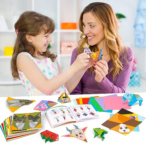 Mocoosy 224 Sheets Origami Paper Kit for Kids Ages 8-12, Square Color Folding Paper Set with 72 Pattern & Origami Book, Art and Craft Supplies Boys Girls 5-8 9-12 Car Travel Road Trip Game Activities