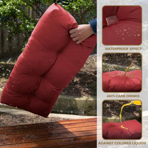 YIJIAN HOME Outdoor Bench Cushion, Blue Shredded Memory Foam, Waterproof Patio Furniture Cushion Fade Resistant Indoor Window Seat Pad 4.5inch Extra Thick with Adjustable Strap 36 x 14 Inch, Burgundy