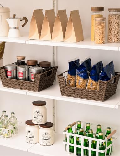 StorageWorks Round Paper Rope Woven Basket for Pantry Organizers and Storage, Stackable Pantry Storage Baskets for Shelves, Brown, 2-Pack