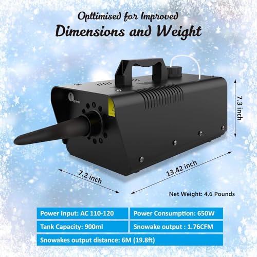 1byone 650W Snow Machine Wired Remote Control Great Machine for Kids, Parties, Parades