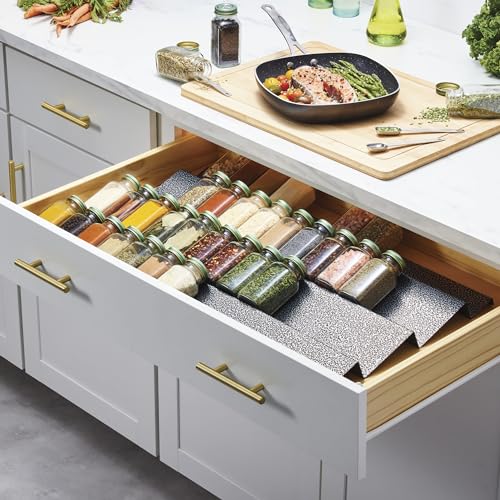 Metal Spice Drawer Organizer (10-1/4" Spice Rack - Expandable) Spice Rack for Drawer Organizer for Cabinet and Drawer with Inclined Racks for Easy Reach Seasoning Organizer No Tools Required