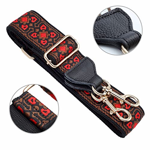 Nefelibata Purse Strap, 2" Wide Full Grain Cowhide Shoulder Strap Adjustable Replacement,Jacquard Embroidery Multi-pattern Crossbody Bag Straps for Handbag,Crossbody Bags(Vintage safflower)