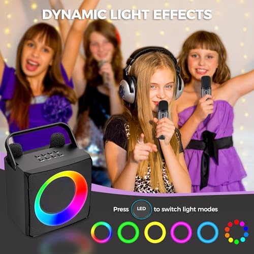 Verkstar Karaoke Machine, Portable Bluetooth Karaoke Speaker for Kids Adults, Unique Singing Machine with Two Wireless Microphones Storage Hole, Ideal Gifts for Girls Boys
