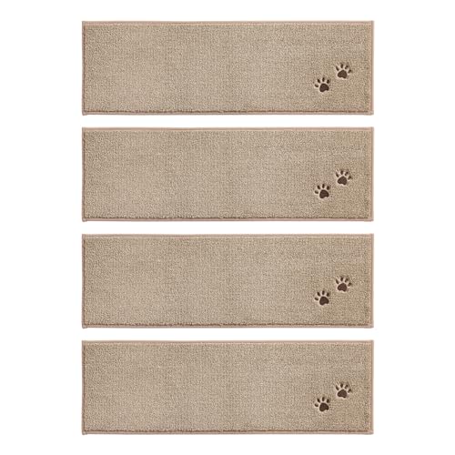 BEQHAUSE Stair-Treads-for-Wooden-Steps-Non-Slip Stair Treads Machine Washable Carpet Stair Treads 28inX9in Soft Indoor Stair Runner for Kids Elders and Pets 100% Polyester 4pcs,Dark Grey