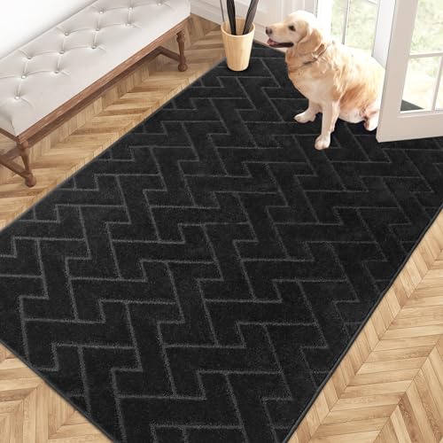 PURRUGS Easy Care Area Rug 4.5ft x 7ft, Non-Slip Machine Washable Entry Rug, Dog Door Mat, Pet Rug, Stain Resistant Accent Rug for Hallway, Bedroom, Living Room and Mudroom, Burgundy Red
