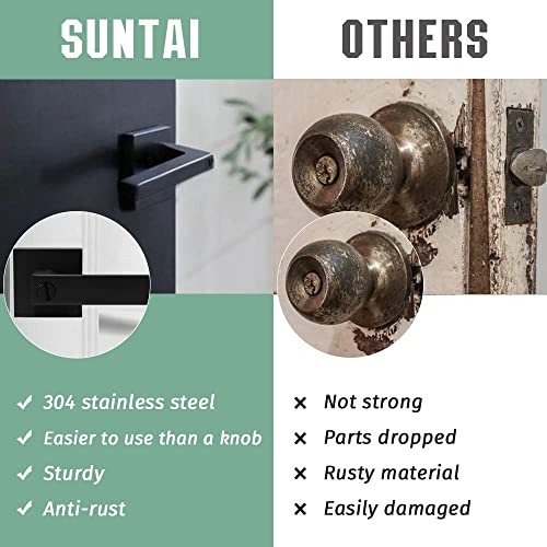 SUNTAI Privacy Door Lever Keyless Matte Black Interior Bathroom/Bedroom Handle Door Lockset,Reversible for Left Right Side Handed,1 Pack