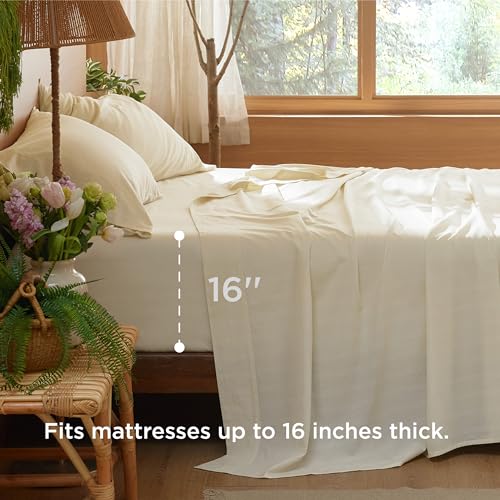 Bedsure Cooling Sheets for Hot Sleeper, Lyocell Cotton Queen Size Sheets, Temperature Regulating & Breathable Bed Sheets with Deep Pocket, 4 Pieces Soft Queen Sheets - Grey