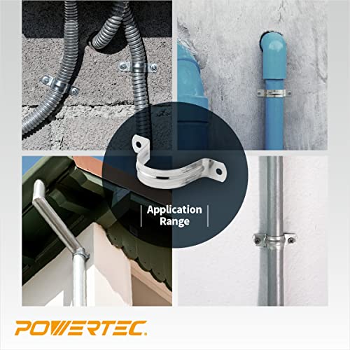 POWERTEC 71664 1-1/2” Pipe Strap Clamp Hanger Set for 38-40mm OD Pipes, 2 Hole Mount U Bracket Rigid, Stainless Steel 304-20 PCS