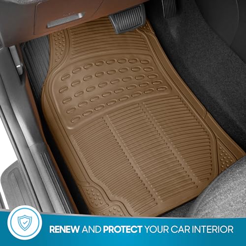 BDK All Weather Rubber Floor Mats for Cars - Fit 3 Rows Full Set, Heavy Duty Car Mats - Fit Well, Easy to Install & Clean No Slip Design - Universal SUV, Van, & Car Accessories (Beige)