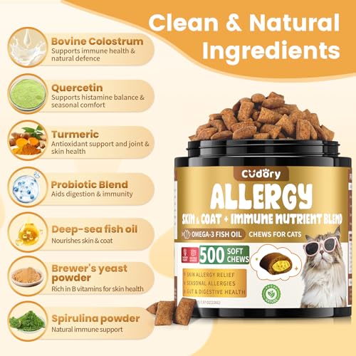 Allergy Relief for Dogs and Cats - Cat Allergy Tasty Chews + Dog Allergy Relief Drops- Healthy Skin, Gut & Coat Support for Cat or Dog Supplements Probiotic & Vitamins