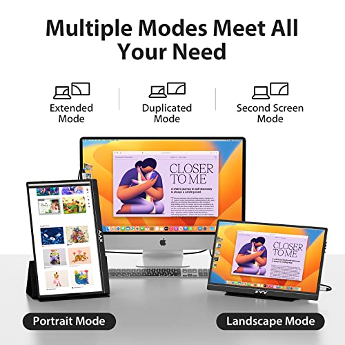 KYY Portable Monitor Latest 15.6'' FHD 1080P USB-C HDMI Laptop Monitor w/Smart Cover Bag & Dual Speakers, External HDR Computer Screen, Travel Gaming Monitor for PC MAC Phone Xbox PS4/5 Switch