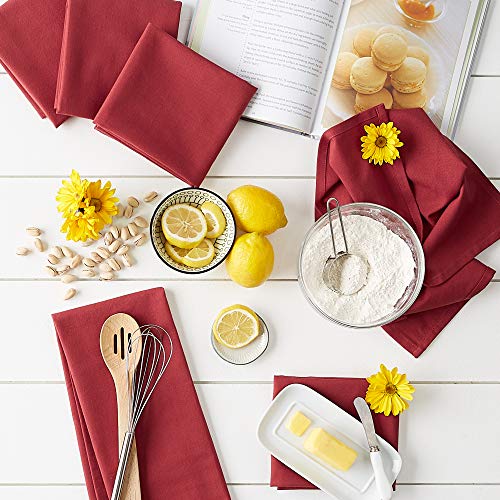 DII Basic Solid Dishtowel Collection Cotton Flat Woven, Small Set, 18x28, Tango Red, 6 Piece