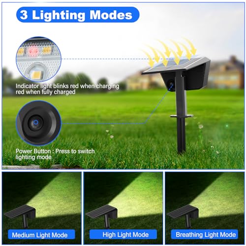 DEALGADGETS Solar Spot Lights Outdoor, IP65 Waterproof 44 LED Landscape Spotlights, Solar Powered Spotlight with Auto On/Off and 3 Lighting Modes for Outside Garden Decor, 2 Pack (Warm White)