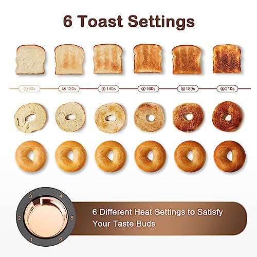 Mecity 4 Slice Toaster, Long Slot Toaster With Warming Rack, Bagel/Defrost/Reheat Functions,Warming Rack, Crumb Tray, 6 Browning Settings, Extra Wide Long Slots, Stainless Steel, 1300W,Grey