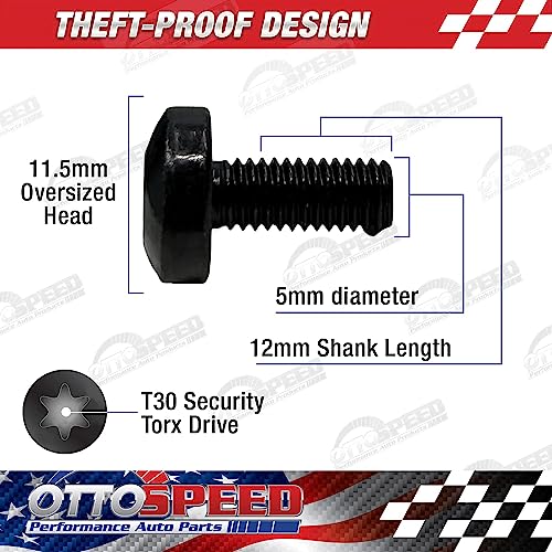 Tesla License Plate Screws with Antitheft Design - Rustproof Security License Plate Screw Kit for Fastening Rear Plates - Black Stainless Steel Mounting Bolts (M5-0.8 X 12mm)