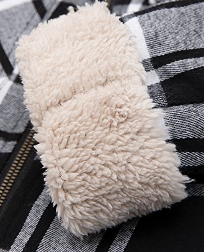ZENTHACE Girls Sherpa Fleece Fall Winter Flannel Jacket Kids Buffalo Plaid Flannel Shirt Hoodie Zip Up Sweatshirt Black White S Size 5-6