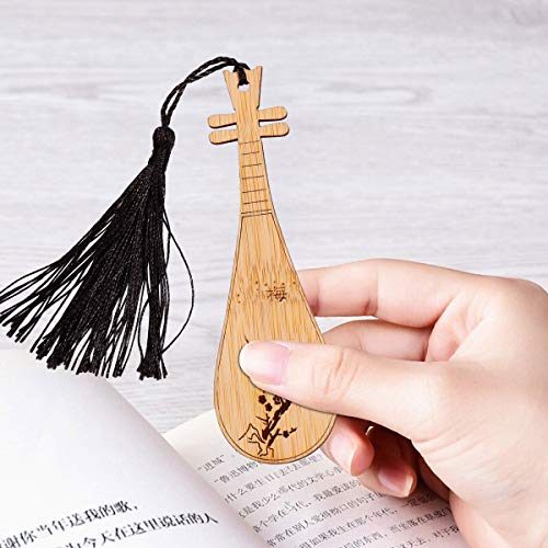 Gdpaddy Handmade Natural Bamboo Bookmark with Beautiful Tassels,Vintage Style Bookmark is A Unique Gift for Teachers, Students, Men and Women - 4Pcs (Guqin)