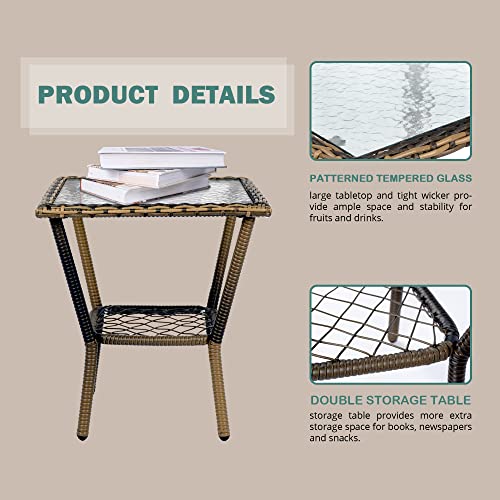 SENSWEET Wicker Rocking Chairs Set of 2, Rattan Patio Rocking Chairs, All-Weather Rocker Lawn Wicker Furniture for Porch Deck Garden Backyard(Beige)