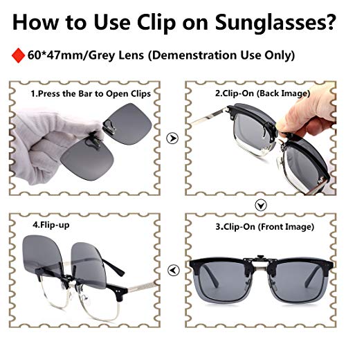 CAXMAN Clip On Sunglasses for Women Men Polarized Over Prescription Glasses Rectangle Rimless Flip Up Category 4 Dark Black Lens 58 * 36mm