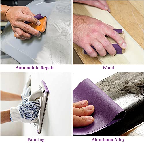 LotFancy 60 Grit Sandpaper, 30PCS 9 x 11” White Fused Alumina Wet Dry Sanding Sheets, for Automotive Metal Sanding Polishing, Wood Finishing, Purple