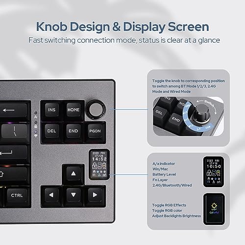 EPOMAKER Shadow-X Gasket Mechanical Keyboard, Hot-Swap 2.4ghz/Bluetooth/USB-C Wired Wireless Gaming Keyboard with Screen, 3000mAh Battery, Poron Foam (Black, Bluebird Switch)