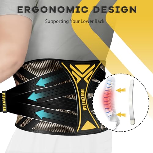 JIUFENTIAN Back Braces for Lower Back Pain with Support System - Copper Back Brace for Herniated Disc-Lumbar Support for Sciatica, Scoliosis,Heavy Lifting-Kidney Belts for Sport(Small)