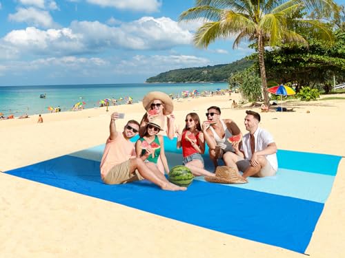 WIWIGO Beach Blanket Sandproof Extra Large Beach Mat Adults Waterproof Quick Drying Sand Free Mat Made by Premium Polyester with 4 Stakes & 4 Corner Pockets for Outdoor Travel Camping Hiking