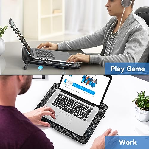TECKNET Laptop Cooling Pad, 3 Blue LED Fans, Fits 12-17 Inches (Black)