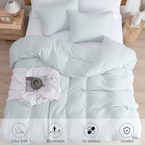 PHF Waffle Weave Duvet Cover Set Queen Size, 3 Piece Ultra Soft Breathable Durable Comforter Cover for All Season, Waffle Textured Duvet Cover with 2 Pillow Shams Bedding Collection,90"x90",Black